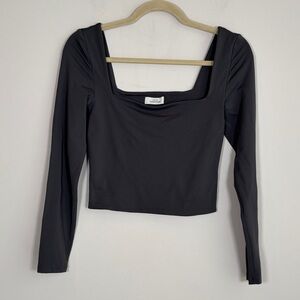 Aritzia Babaton Contour Square Neck Crop Long Sleeve Top in Charcoal - M